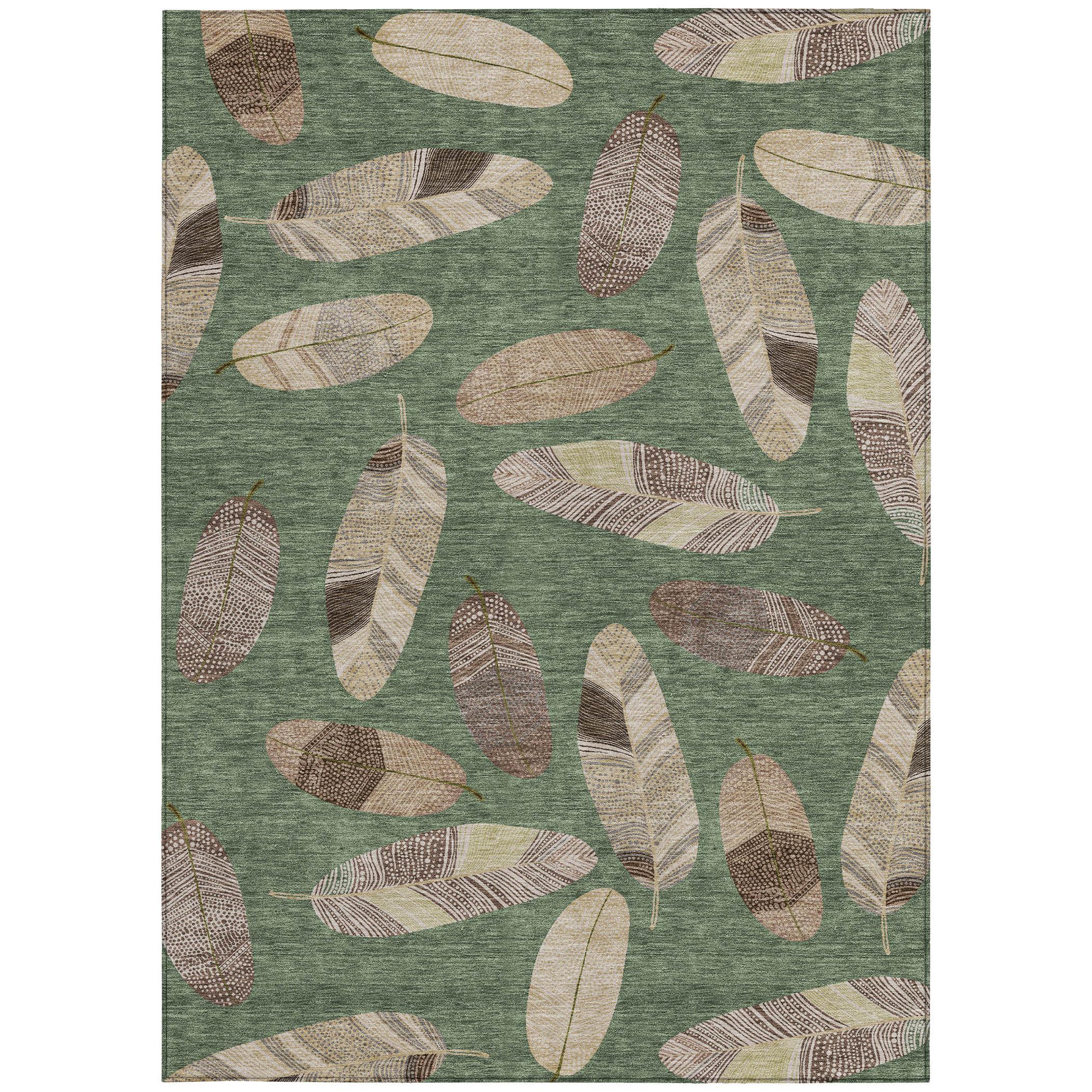 10' X 14' Green And Ivory Botanical Leaves Washable Indoor Outdoor Area Rug - Sports & Outdoor
