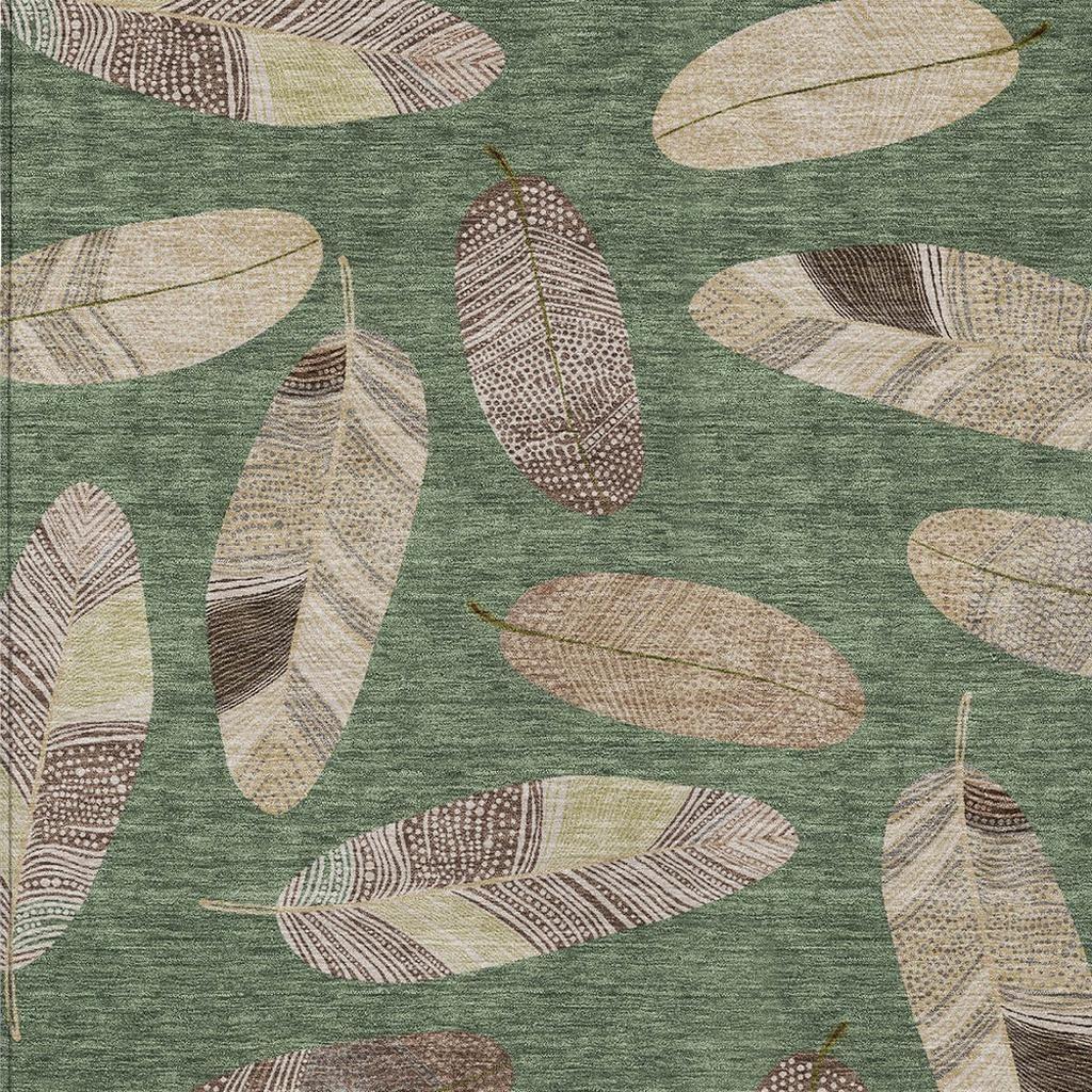 10' X 14' Green And Ivory Botanical Leaves Washable Indoor Outdoor Area Rug - Sports & Outdoor