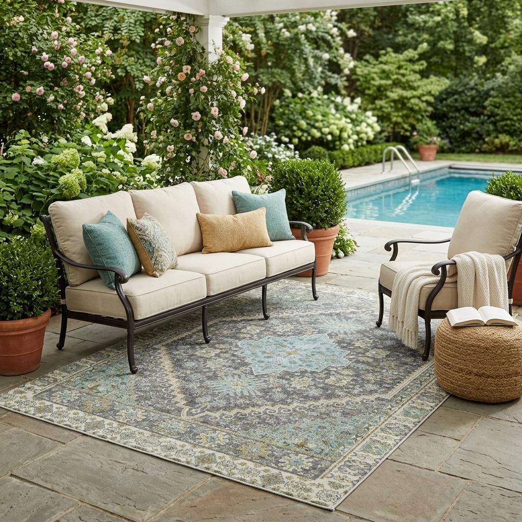 5' X 8' Gray And Graphite Oriental Washable Indoor Outdoor Area Rug - Sports & Outdoor