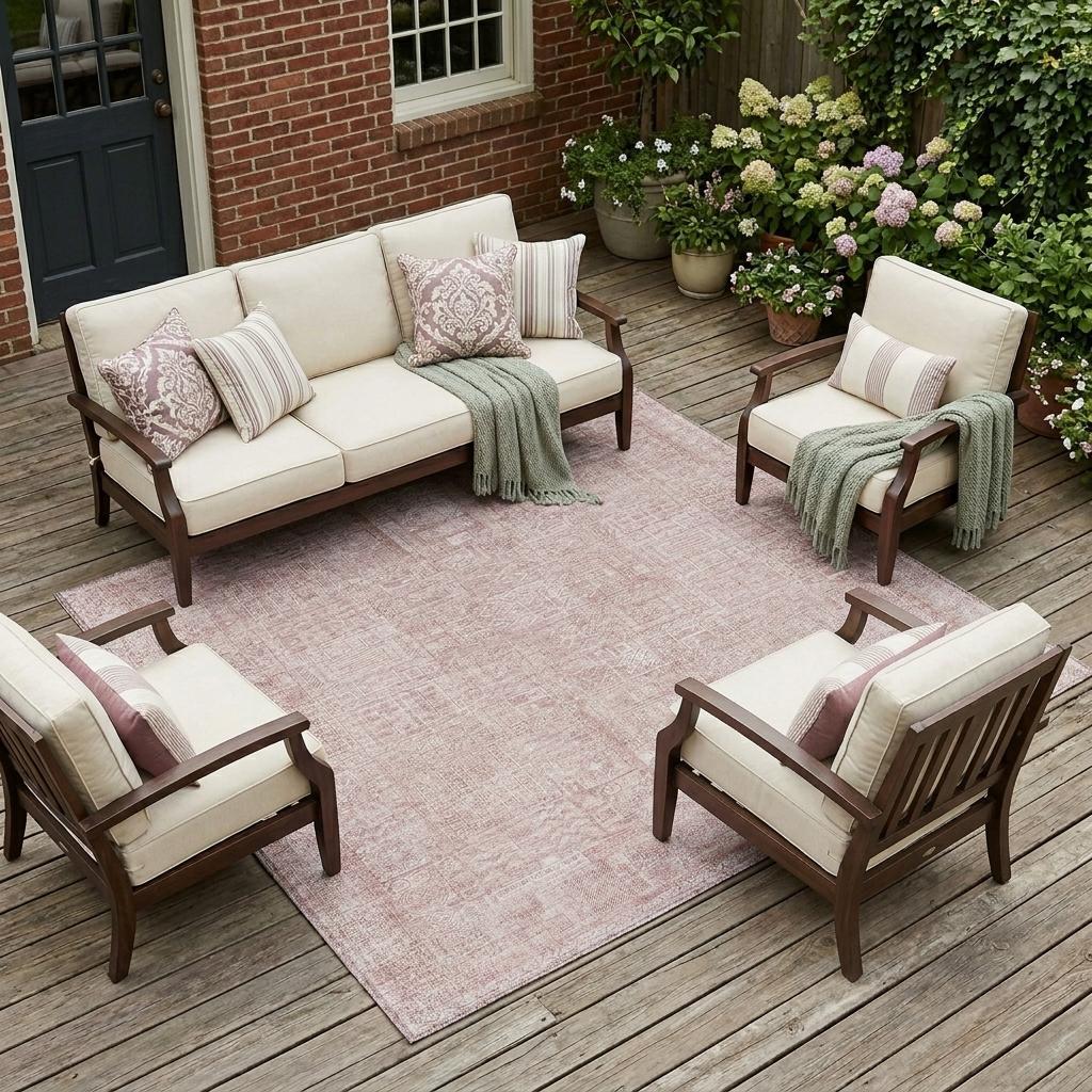 10' X 14' Pink And Tan Oriental Washable Indoor Outdoor Area Rug - Sports & Outdoor