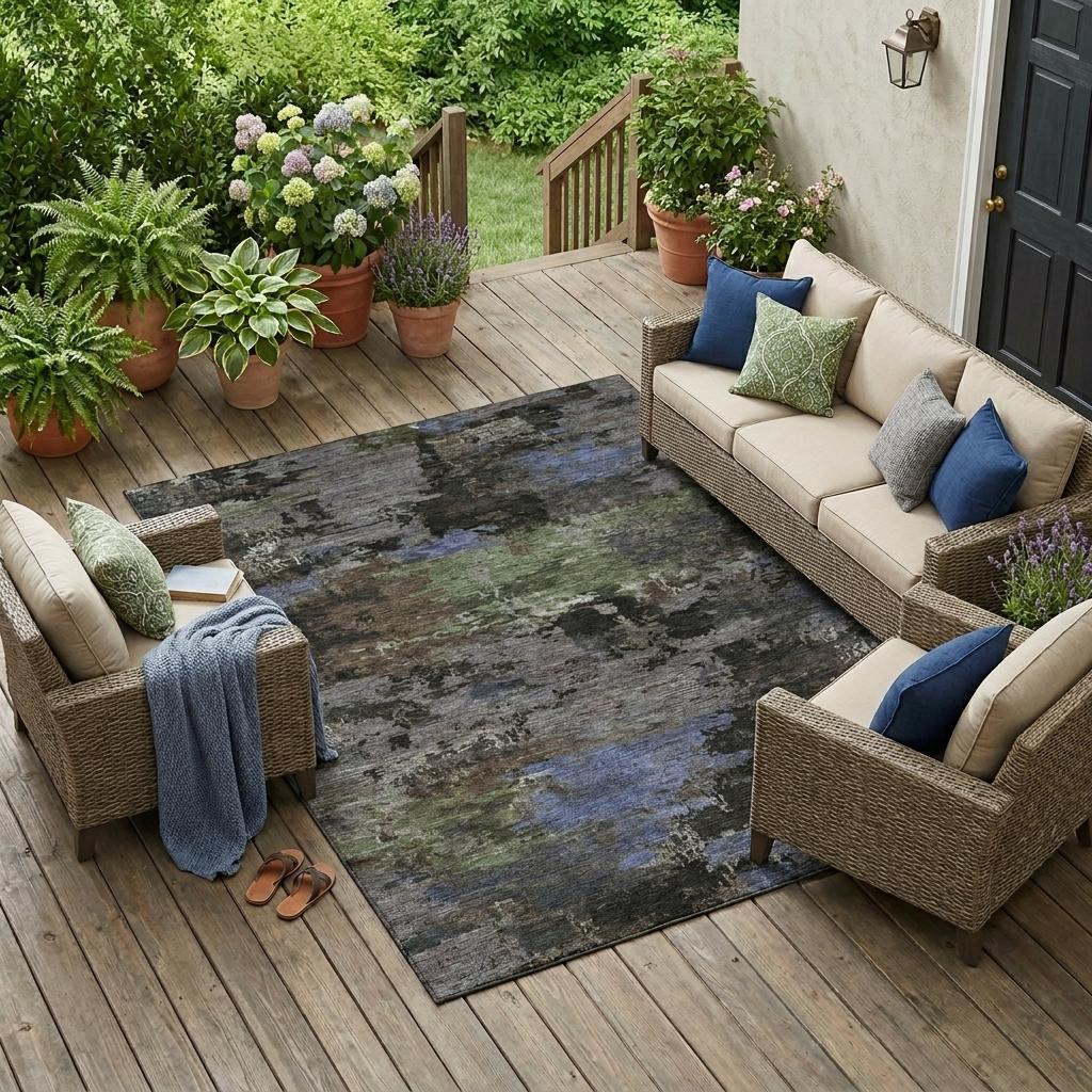 10' X 14' Brown And Graphite Abstract Washable Indoor Outdoor Area Rug - Sports & Outdoor