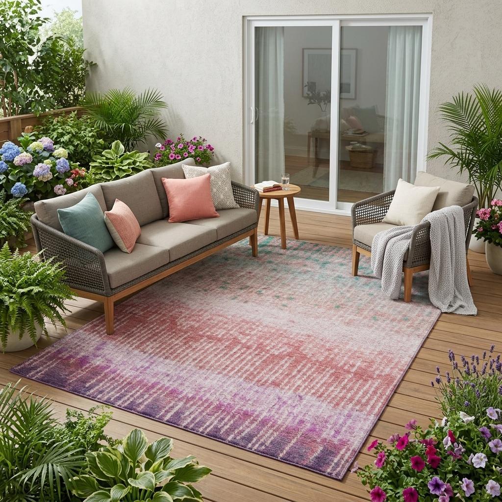 5' X 8' Pink And Blush Abstract Washable Indoor Outdoor Area Rug - Sports & Outdoor