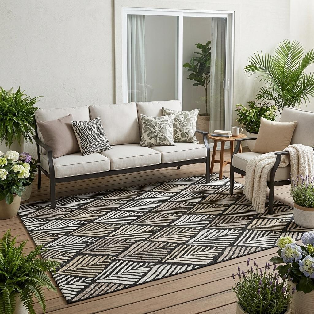 5' X 8' Black And Graphite Geometric Washable Indoor Outdoor Area Rug - Outdoor | blocked-missing-media,…