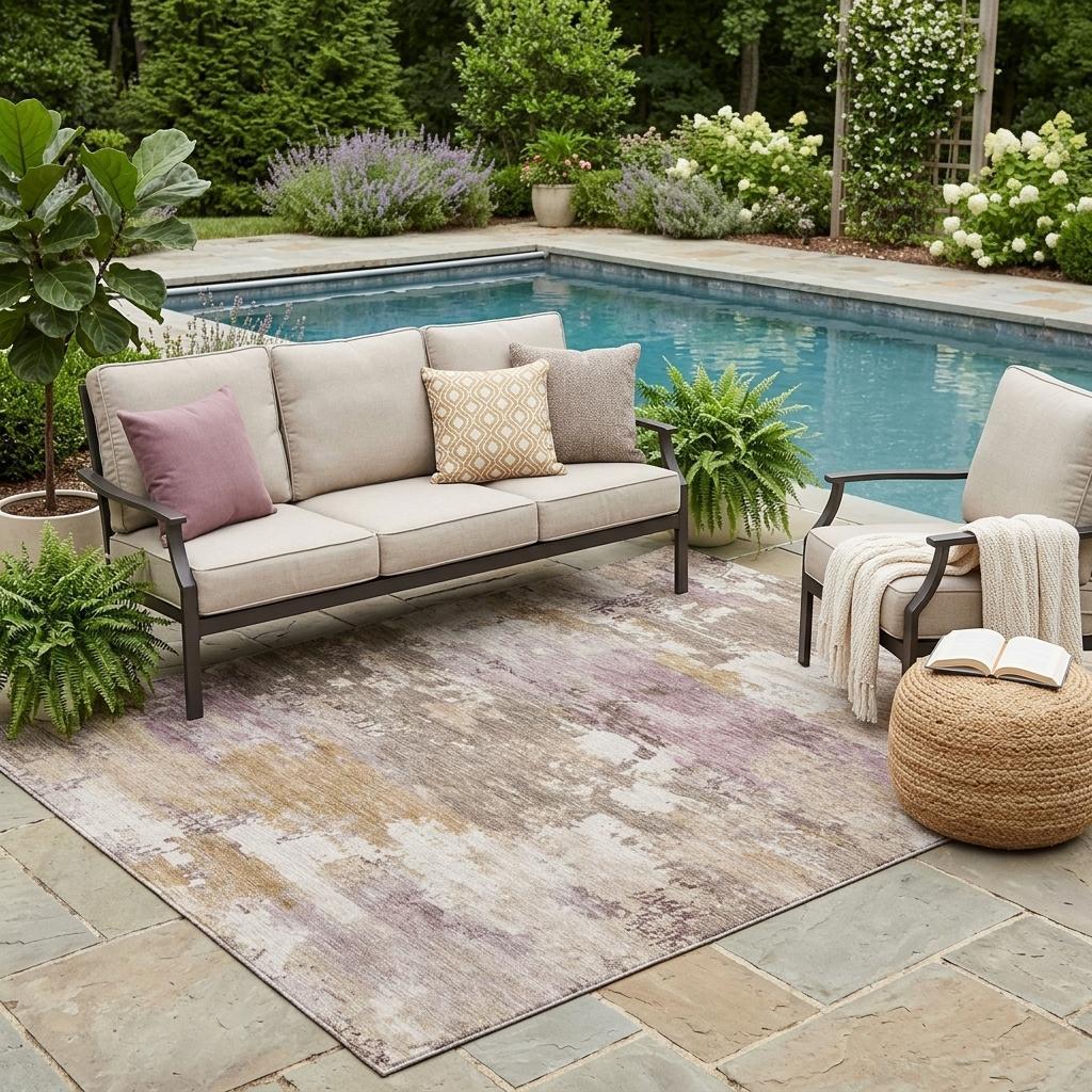 5' X 8' Brown And Blush Abstract Washable Indoor Outdoor Area Rug - Sports & Outdoor