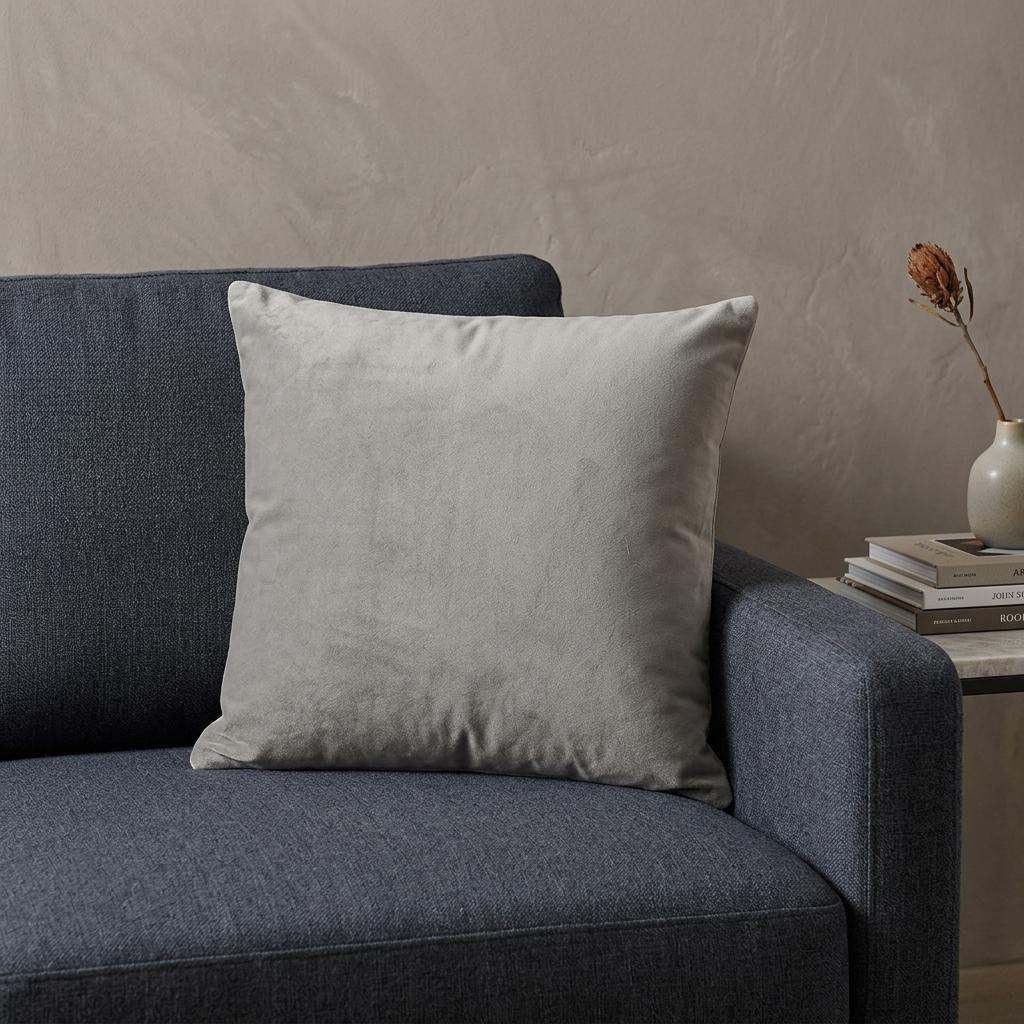 18" X 7" X 18" Transitional Gray Solid Pillow Cover With Poly Insert - Home & Garden