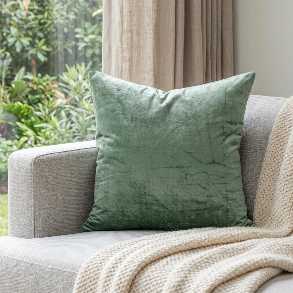 18" X 7" X 18" Transitional Green Solid Pillow Cover With Poly Insert - Home & Garden