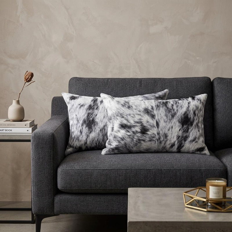 Set of Two 12" X 20" Black and White Cowhide Throw Pillow - Home Decor