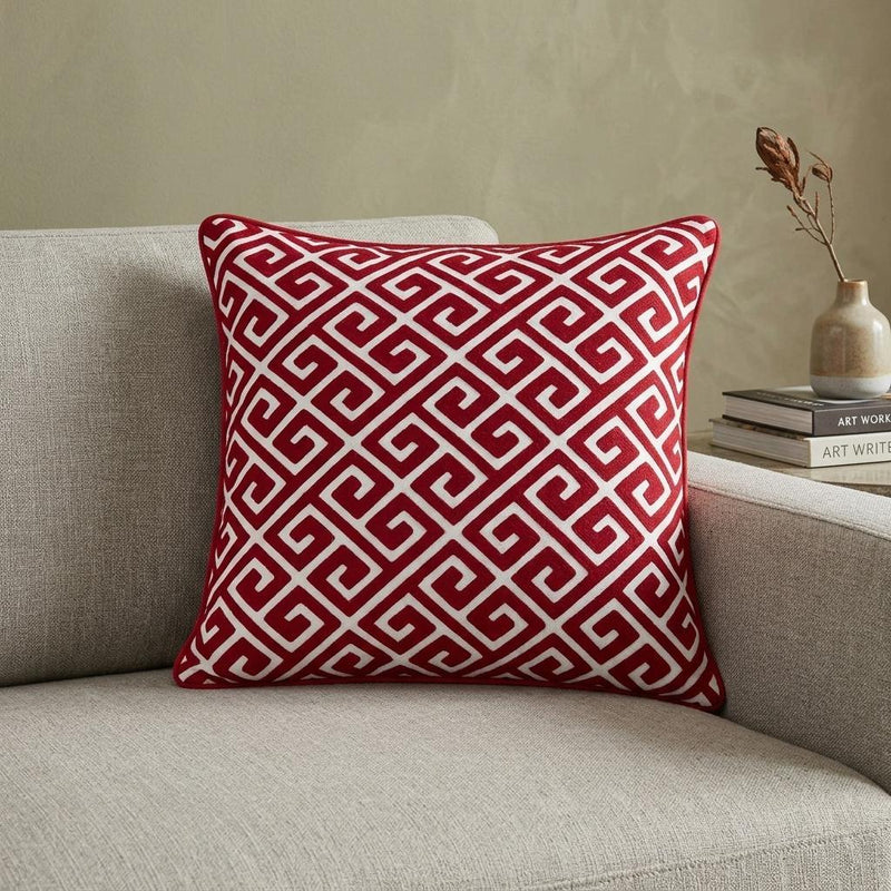 20" X 7" X 20" Transitional Red And White Cotton Pillow Cover With Poly Insert - Home Decor