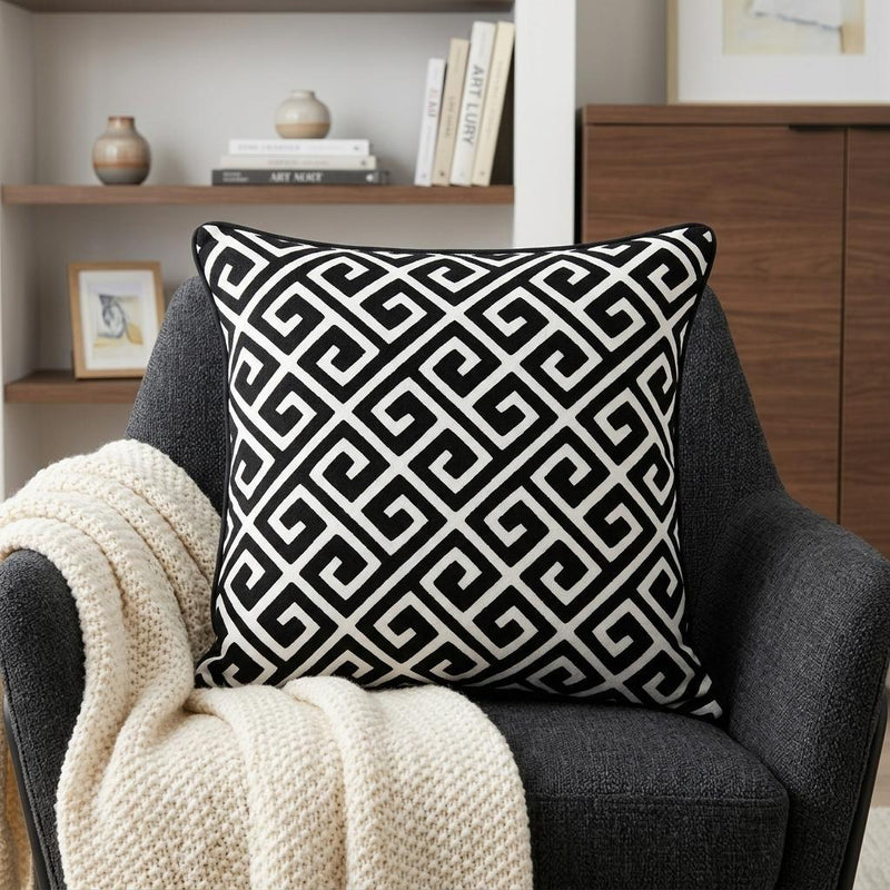 20" X 7" X 20" Cool Transitional Black And White Pillow Cover With Poly Insert - Home Decor