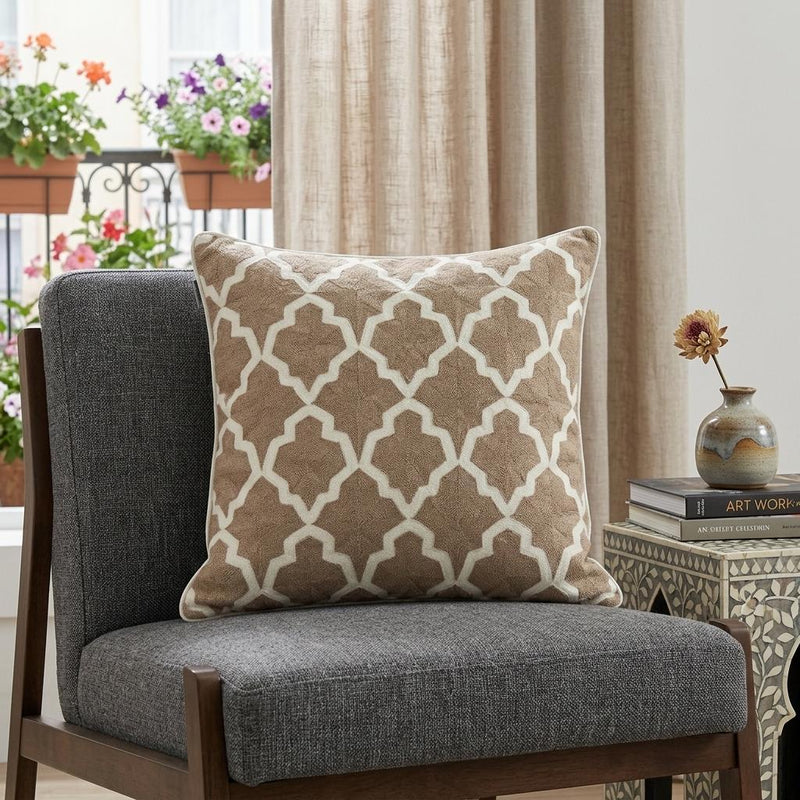 20" X 7" X 20" Transitional Beige And White Pillow Cover With Poly Insert - Home Decor
