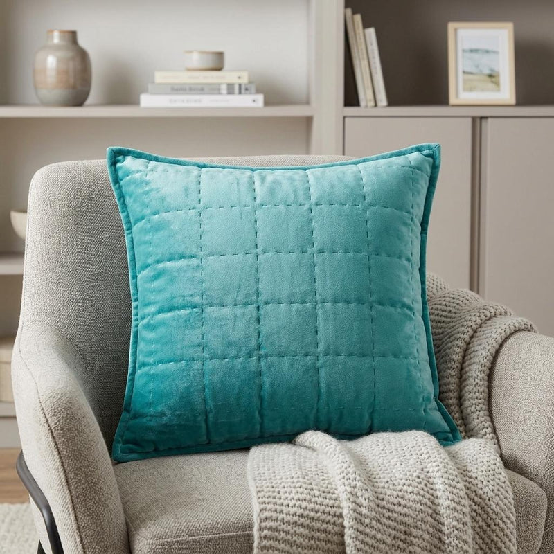 20" X 7" X 20" Transitional Aqua Solid Quilted Pillow Cover With Poly Insert - Home Decor