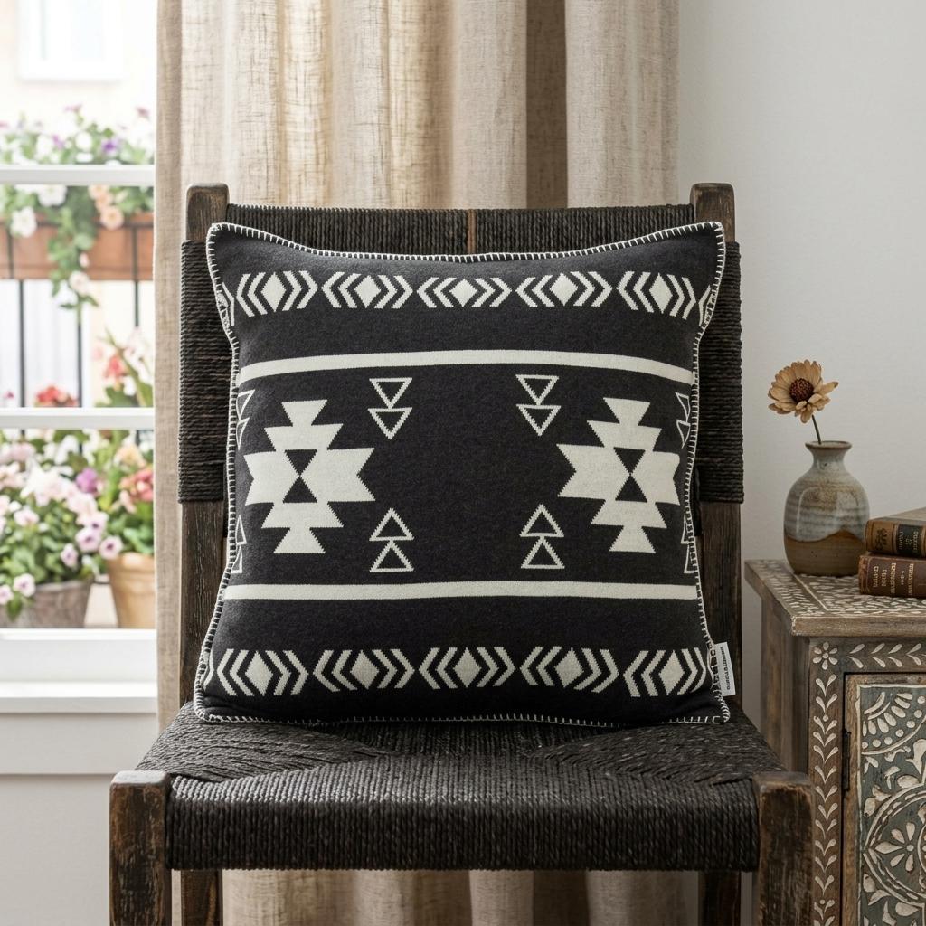 20" X 7" X 20" Southwest Black Cotton Pillow Cover With Poly Insert - Home & Garden