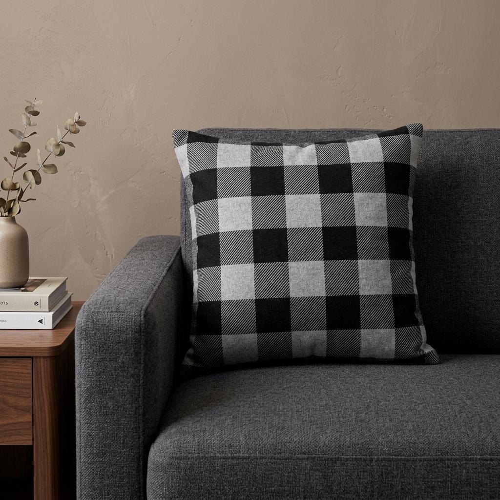 20" Gray Plaid Cotton Throw Pillow - Home & Garden