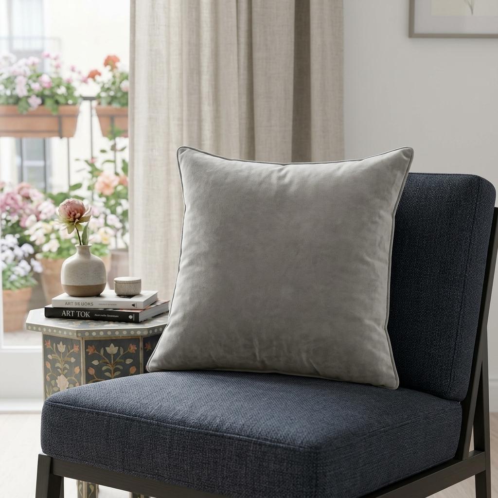 20" X 7" X 20" Transitional Gray Solid Pillow Cover With Poly Insert - Home & Garden