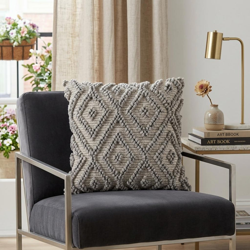 20" Natural And Gray Cotton Throw Pillow - Home Decor