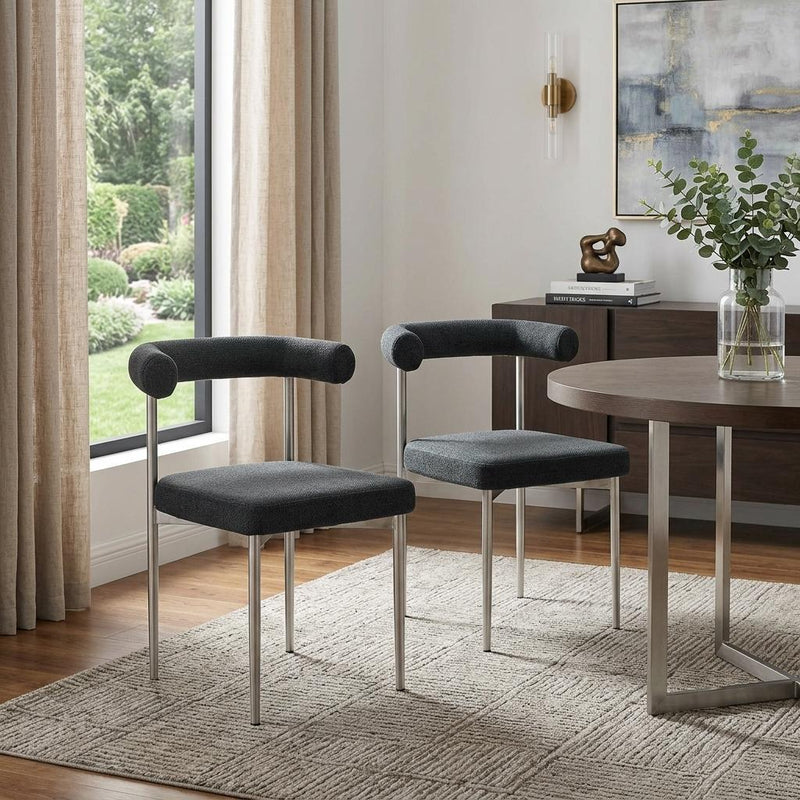Set of Two Gray And Silver Upholstered Polyester Open Back Dining Side Chairs - Kitchen & Dining