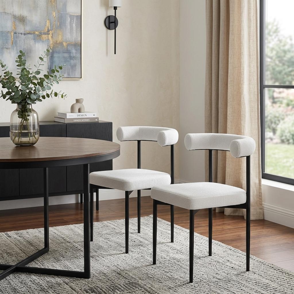 Set of Two Gray And Black Upholstered Polyester Open Back Dining Side Chairs - Kitchen & Dining