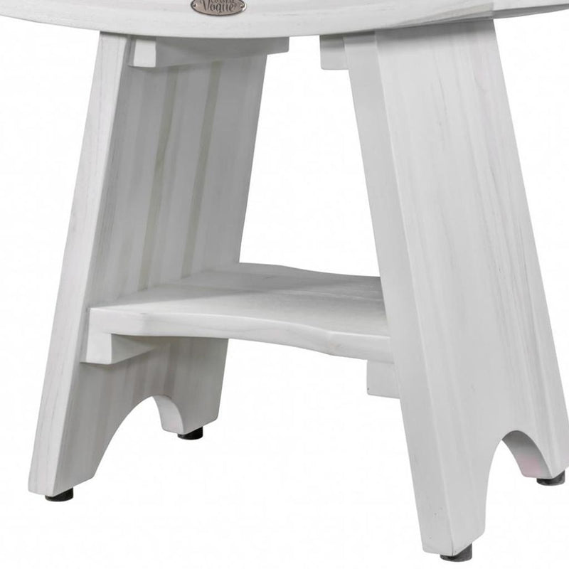 Compact Curvilinear Teak Shower Outdoor Bench With Shelf In Driftwood Finish - Bed & Bath