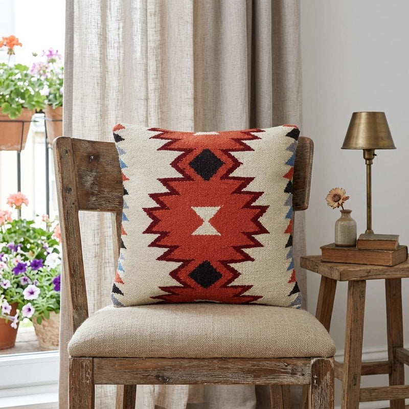 18" Orange and Ivory Cotton Throw Pillow - Home Decor