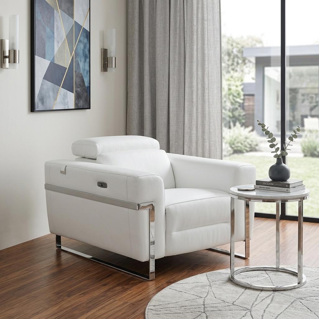 41" White Italian Leather Power Recliner Chair - Living Room