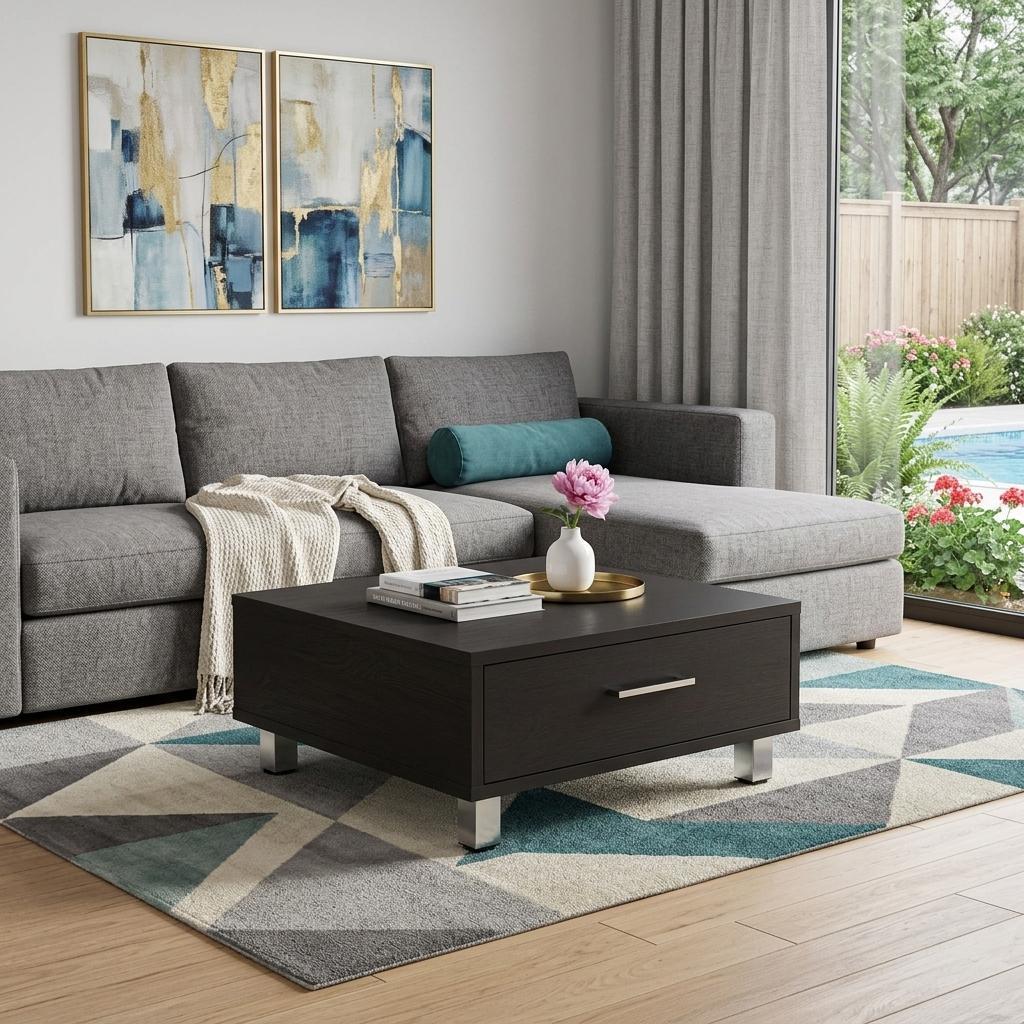 24" Black Coffee Table With Drawer - Living Room