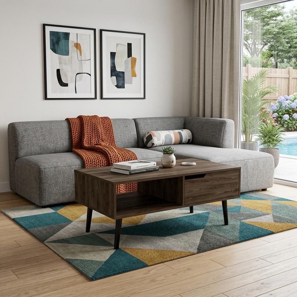 40" Brown And Black Coffee Table With Drawer And Shelf - Living Room