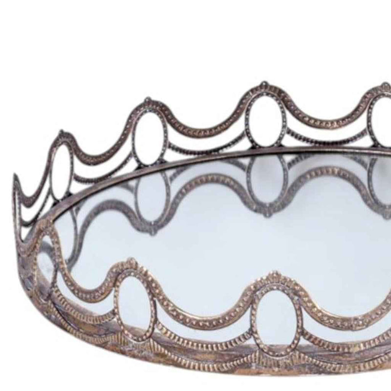 Set of Two Gold Round Ornate Framed Accent Mirrors