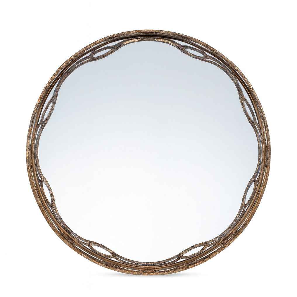 Set of Two Gold Round Ornate Framed Accent Mirrors