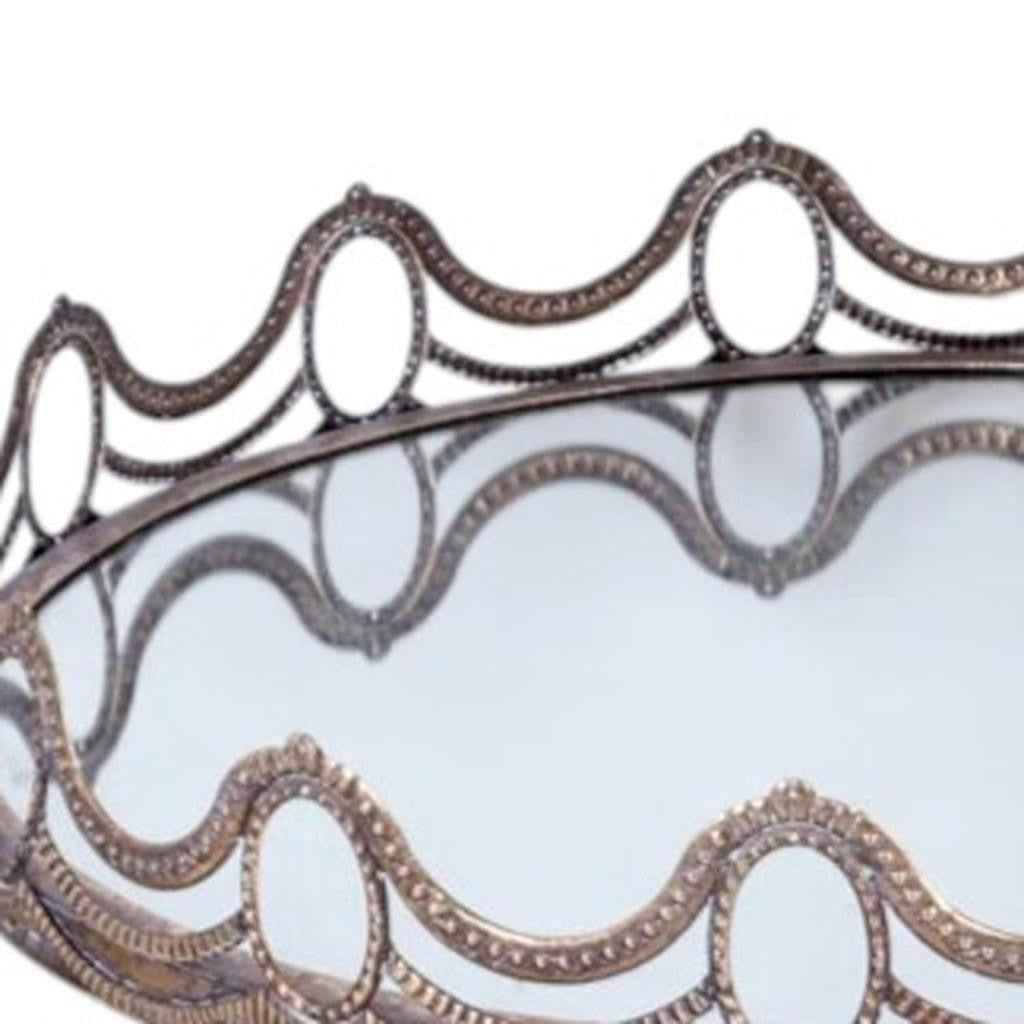 Set of Two Gold Round Ornate Framed Accent Mirrors