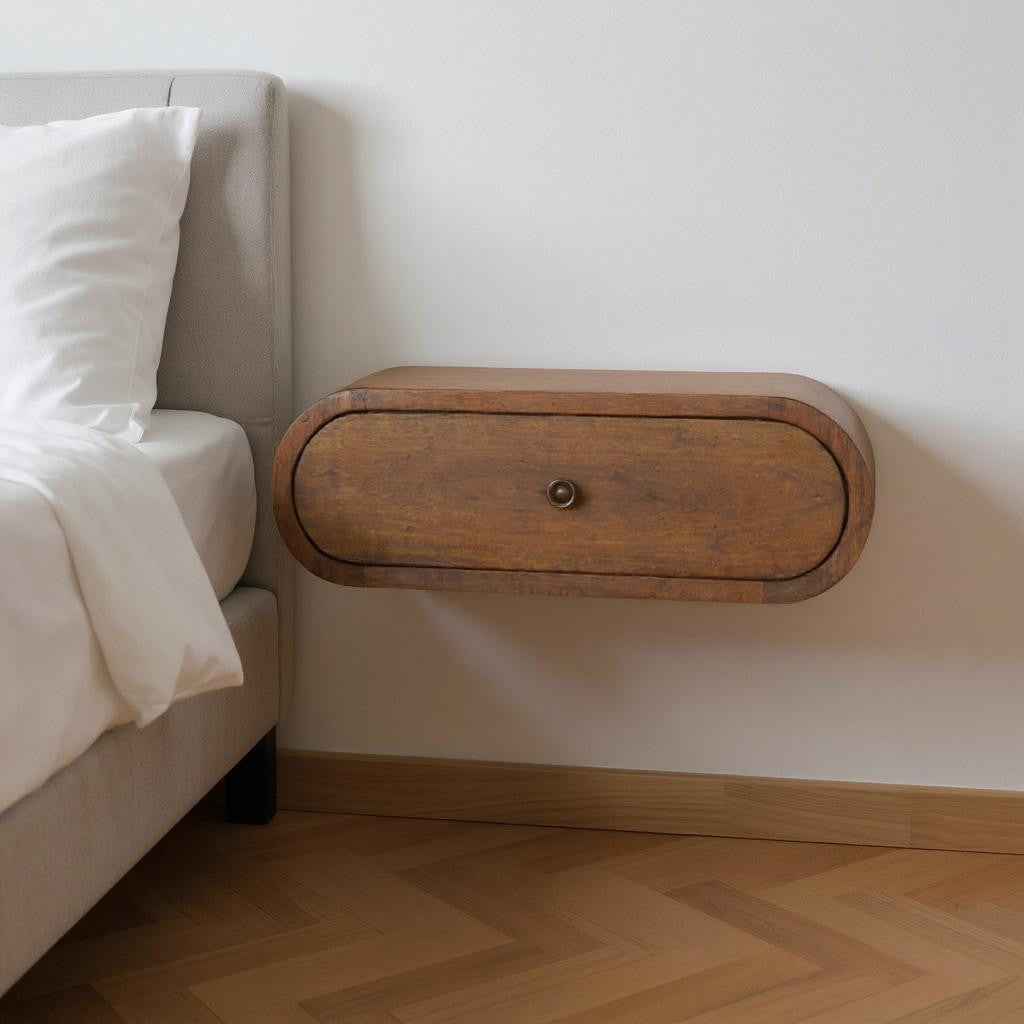 18" Chestnut Solid Wood Oval One Drawer Floating Nightstand