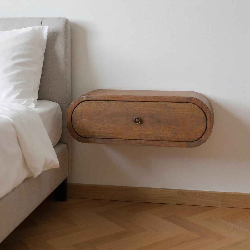 18" Chestnut Solid Wood Oval One Drawer Floating Nightstand