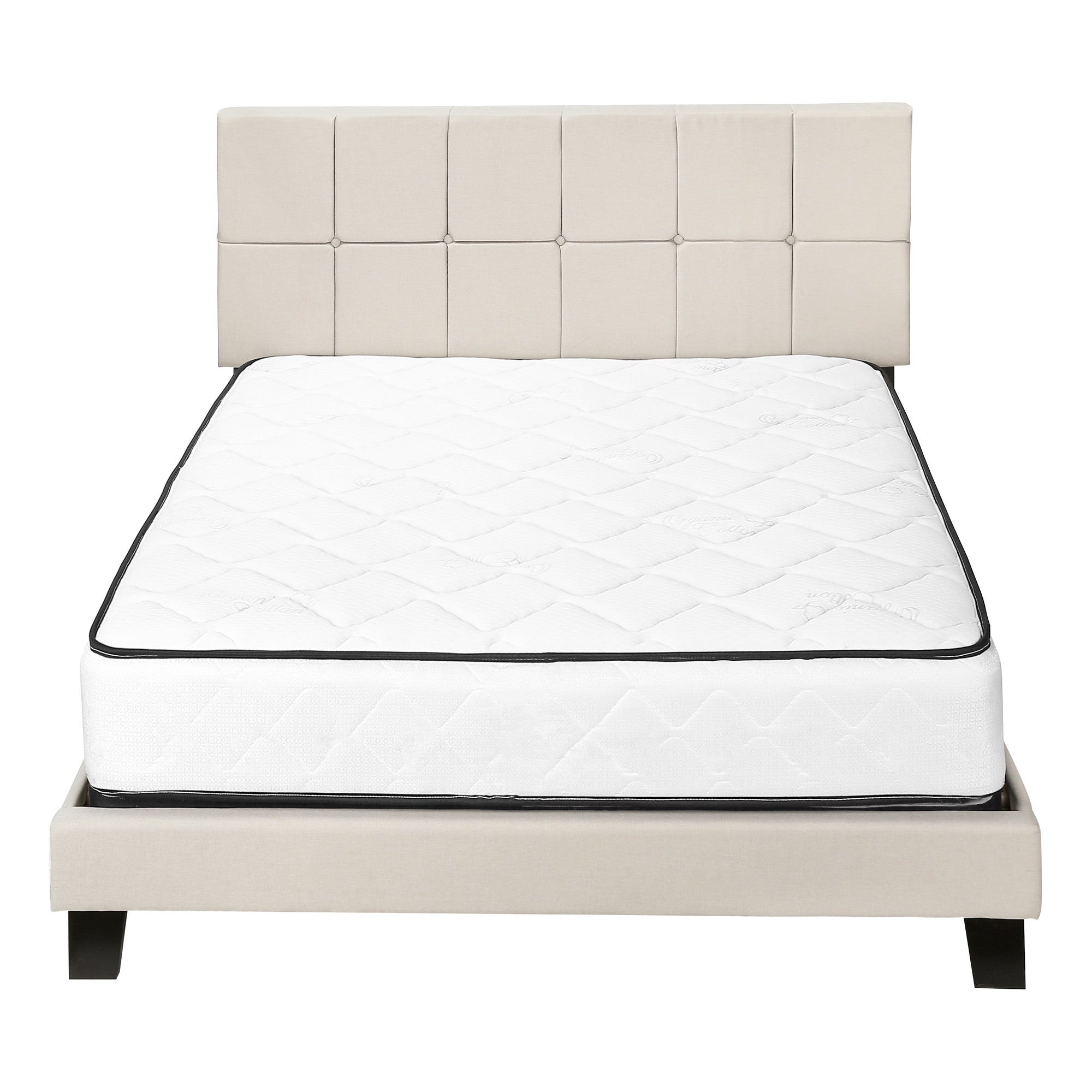 Beige Tufted Linen Queen Bed Frame - Bed & Bath