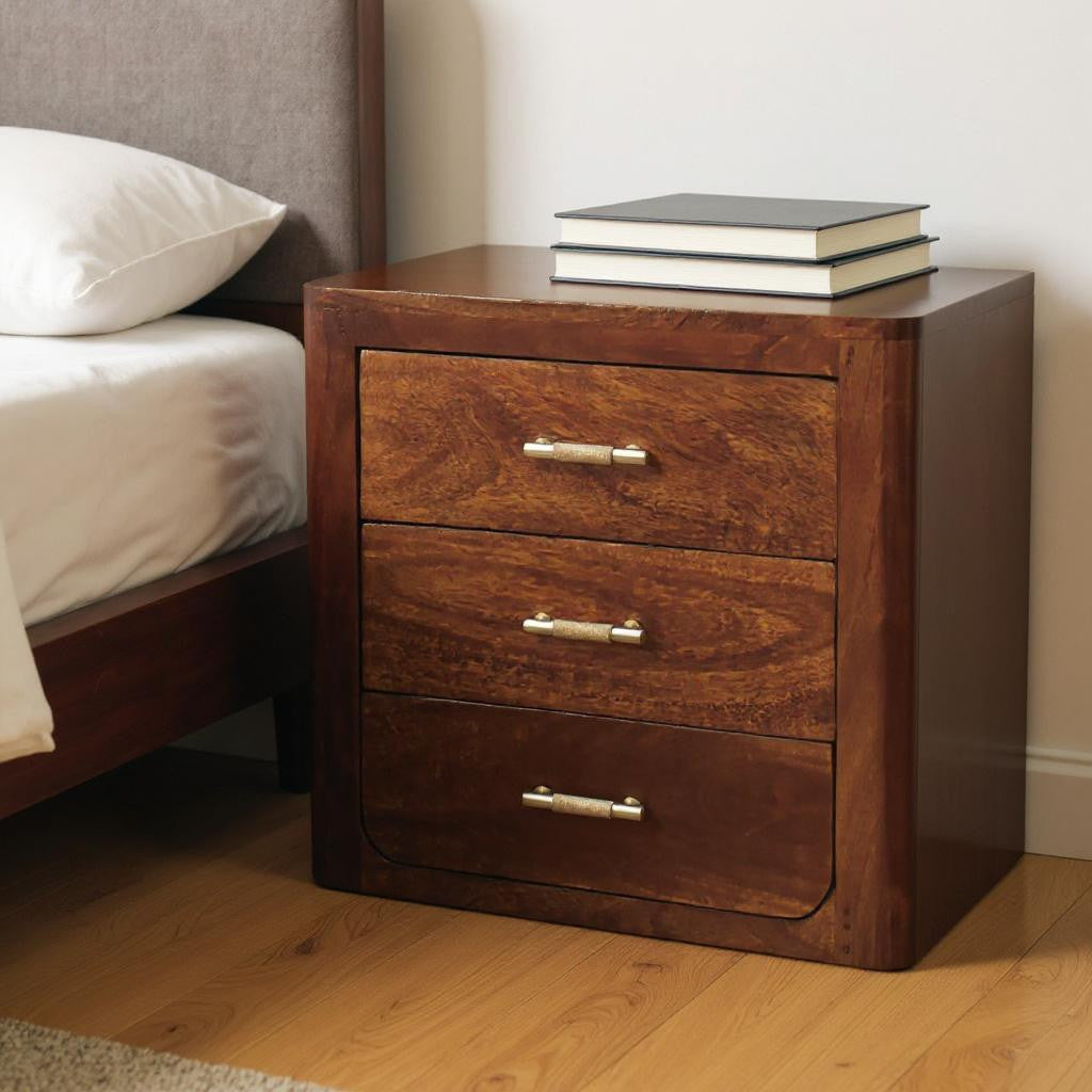18" Brown Solid Wood Three Drawer Nightstand Default Title