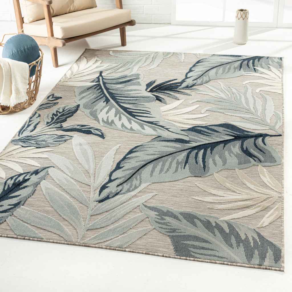 5' X 7' Blue And Gray Indoor Outdoor Area Rug