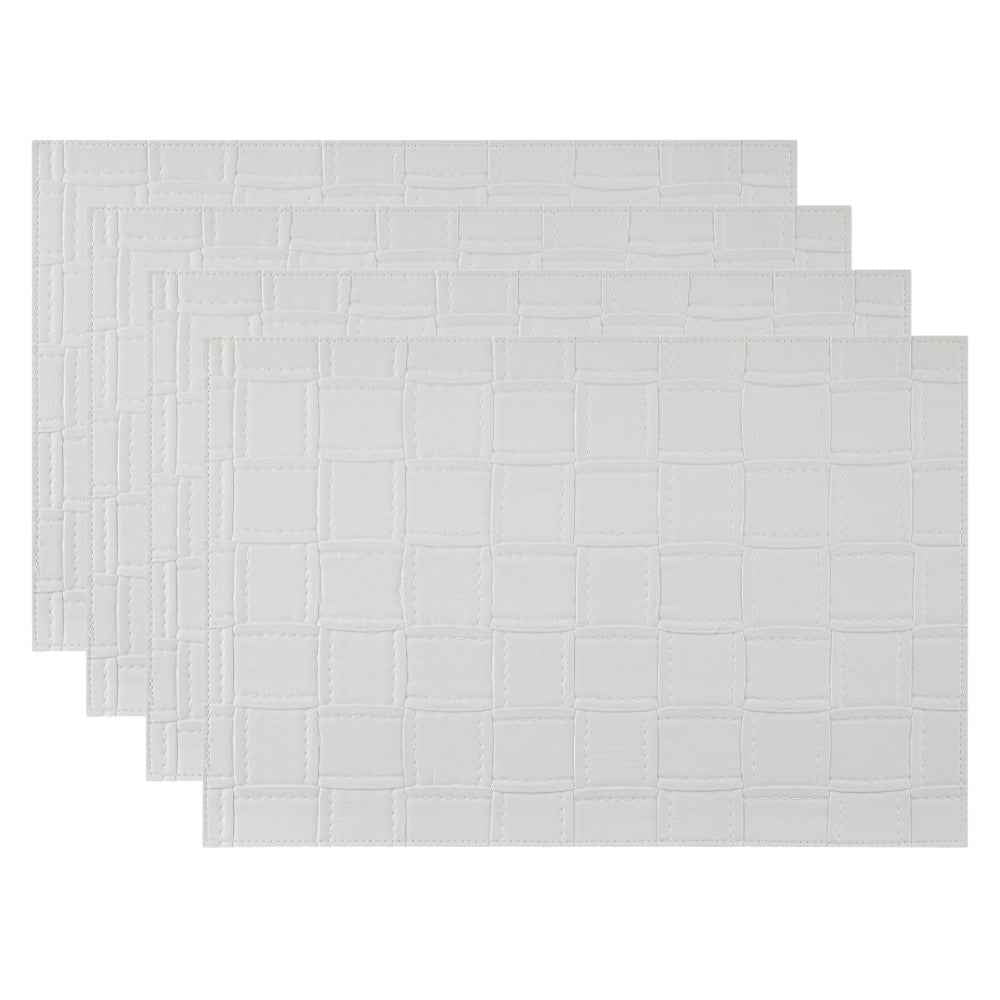 18" Set of Four White Basketweave Faux Leather Placemats
