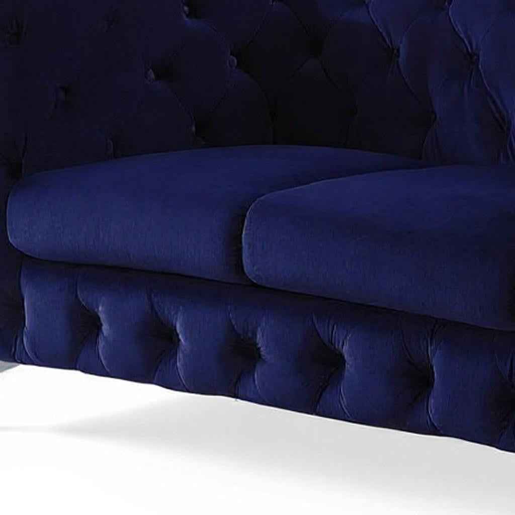 72" Blue And Silver Velvet Loveseat