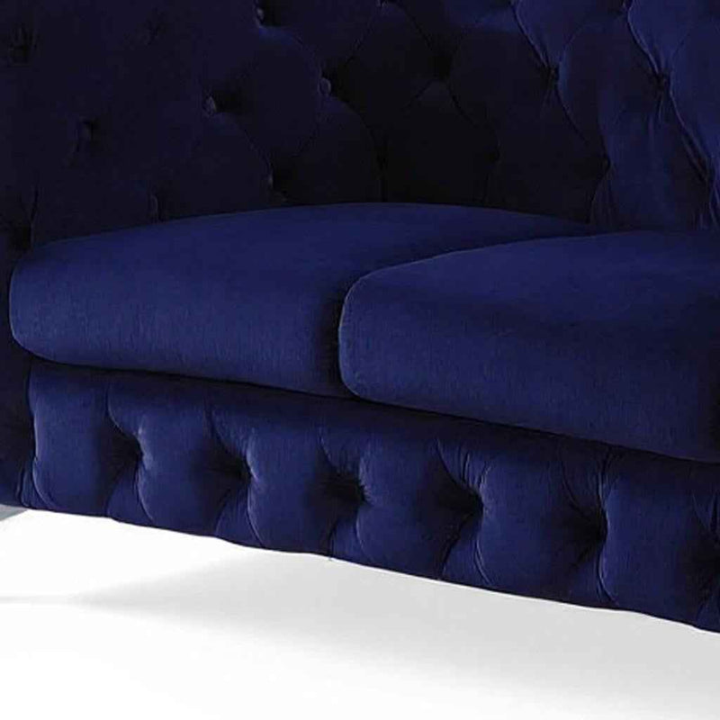 72" Blue And Silver Velvet Loveseat