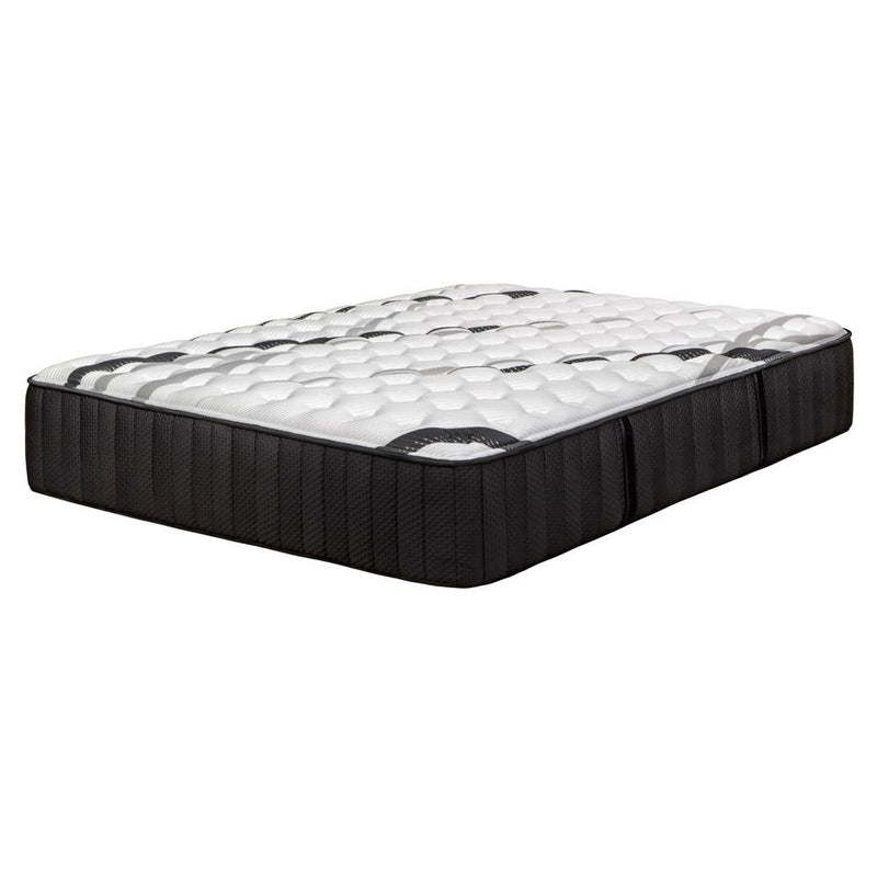 California king firm hybrid mattress, white quilted top with dark black fabric base