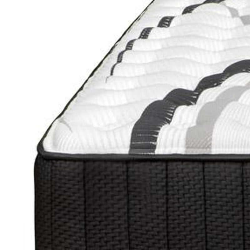 California king firm hybrid mattress, white quilted surface with dark black side panels