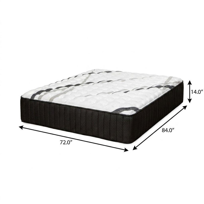 California king firm hybrid mattress, 14-inch height; 72" x 84" dimensions shown
