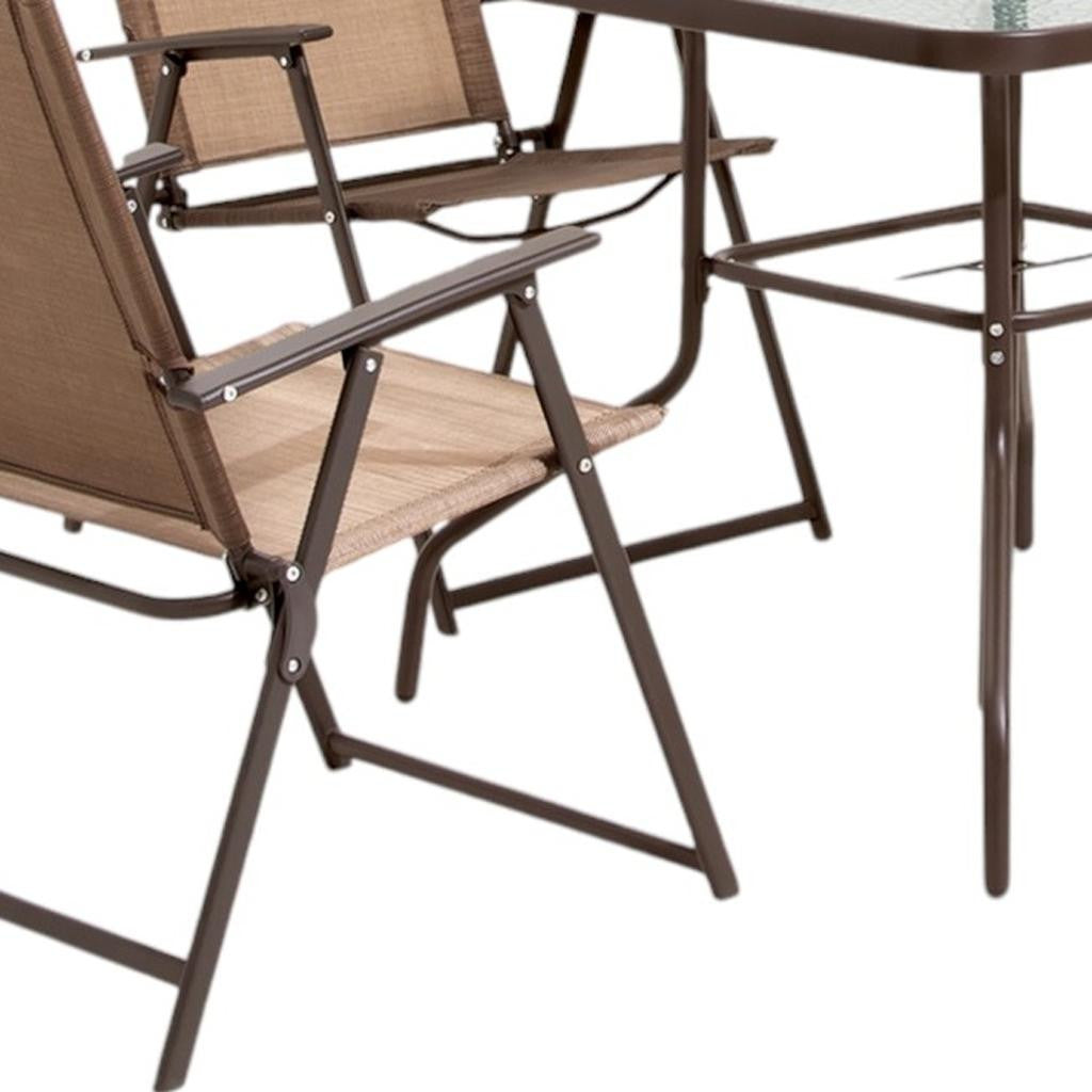 Six Piece Clear and Brown Square Glass Dining Set with Four Chairs - Outdoor