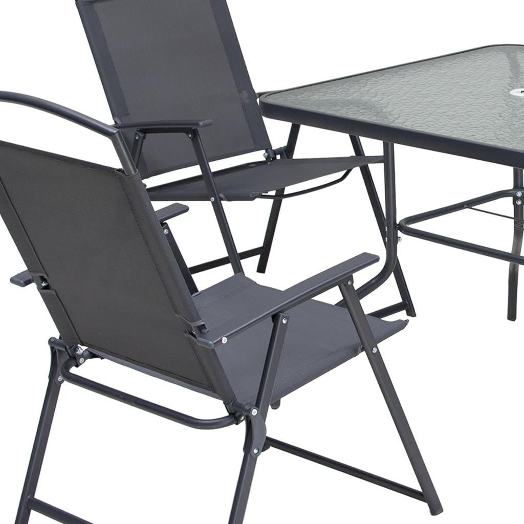 Five Piece Clear and Black Square Glass Dining Set with Four Chairs - Outdoor