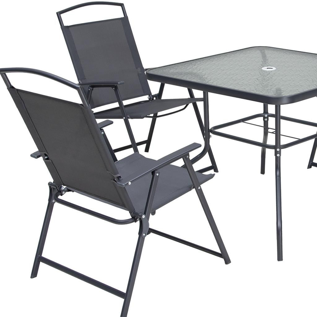 Five Piece Clear and Black Square Glass Dining Set with Four Chairs - Outdoor