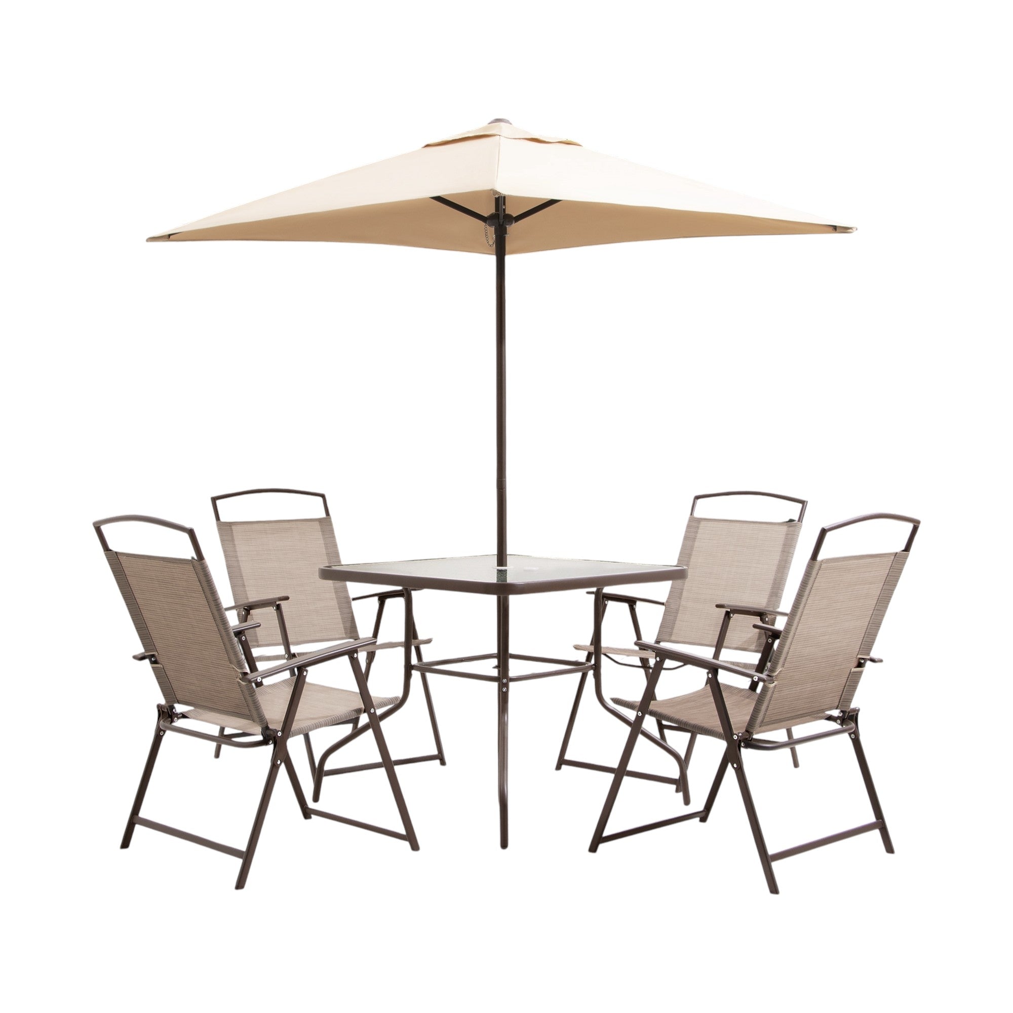 Six Piece Clear and Gray Square Glass Dining Set with Four Chairs - Outdoor