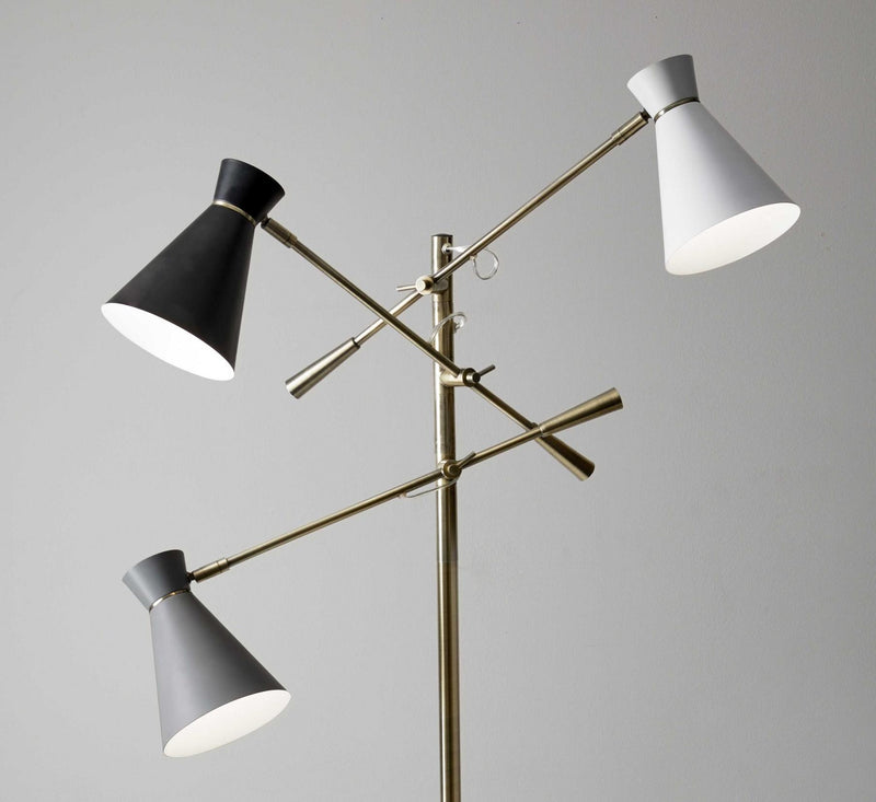 71" Brass Metal Novelty Floor Lamp With Black And White Iron Cone Shade - Lighting