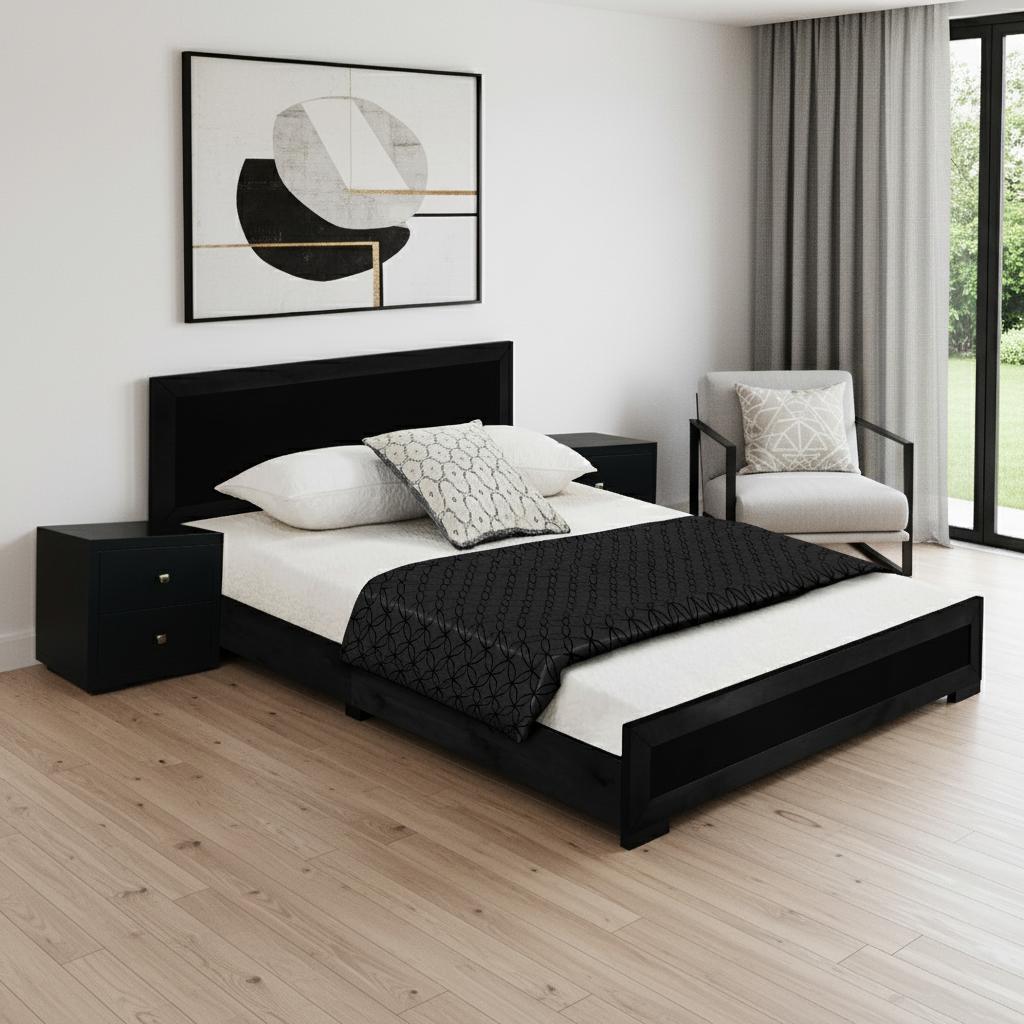Black Wood Queen With Yes Bed Frame - Bed & Bath