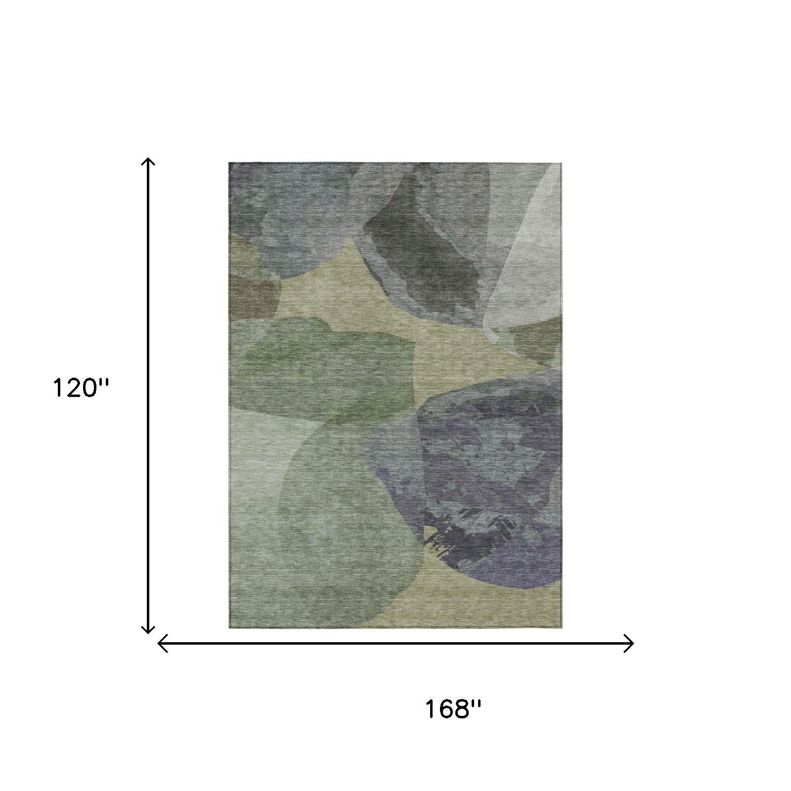 10' X 14' Sage And Green Abstract Washable Indoor Outdoor Area Rug - Sports & Outdoor