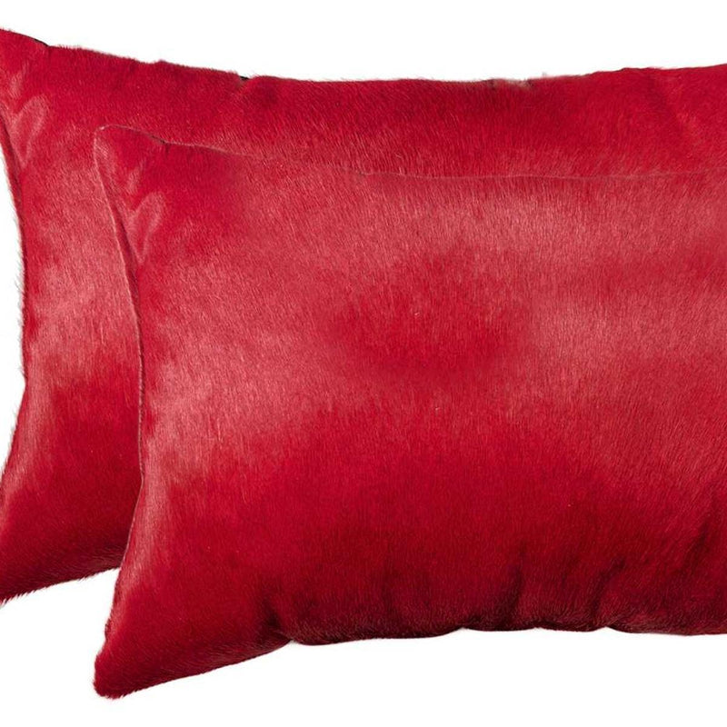 12" X 20" X 5" Wine Cowhide  Pillow 2 Pack - Home Decor