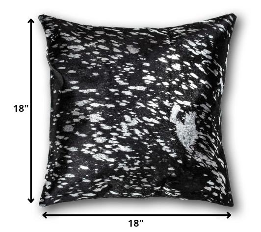 18" Black and Silver Cowhide Throw Pillow - Home Decor