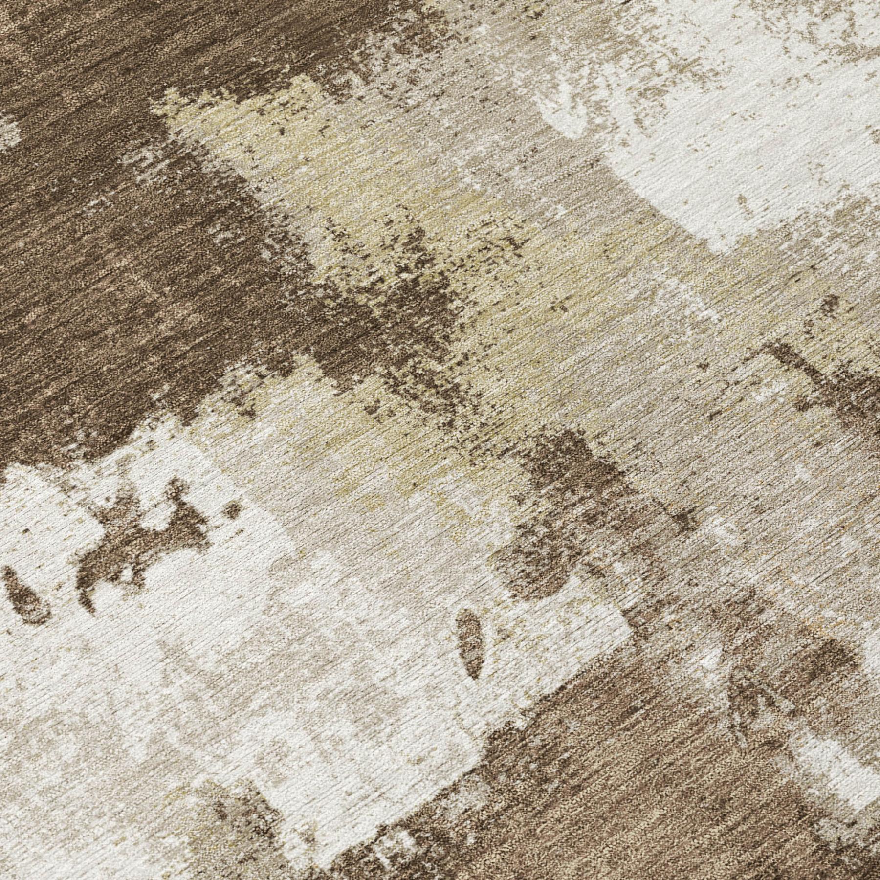 Abstract rug close-up with off-white, light tan, and dark brown distressed texture
